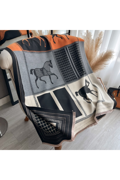 black Brand Horse Print Scarf pashmina Cashmere Travel Blanket Shawl Comfortable Wrap Shawl Autumn