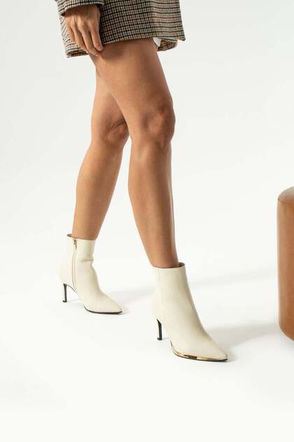 Women's Genuine Leather Heeled Boots Beige