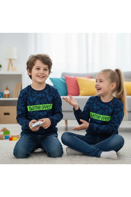 Boy's 2-Pack Cotton Printed Navy Blue Color Long Sleeve Tshirt Cb1078