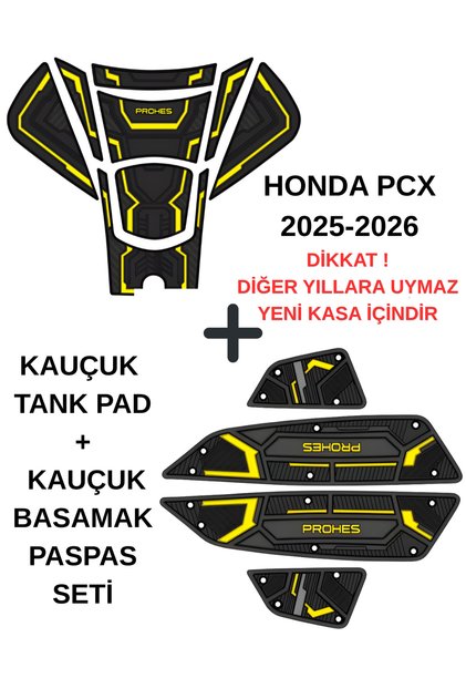 HONDA PCX 2025-2026 GOLD SARI KAUÇUK TANK PAD + BASAMAK PASPAS SETİ 1.KALİTE (ESKİ MODELLERE UYMAZ SADECE EN YENİ MODEL İÇİNDİR)