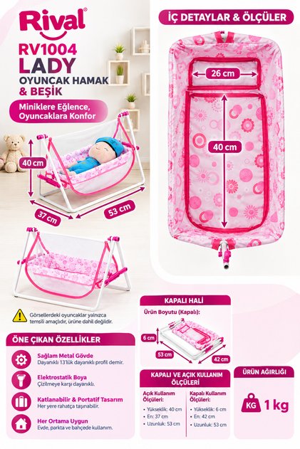 Rv1004 Lady Oyuncak Hamak & Oyuncak Beşik Metal Ayaklı