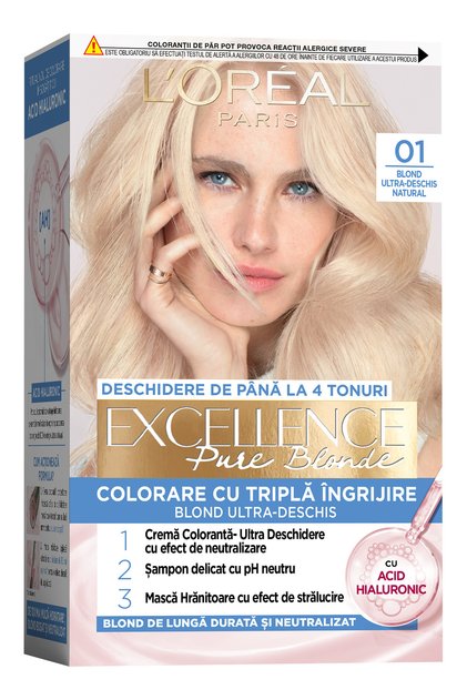 Vopsea de par permanenta cu amoniac L'Oreal Paris Excellence Creme 01 Blond Ultra-Deschis Natural, 192 ml