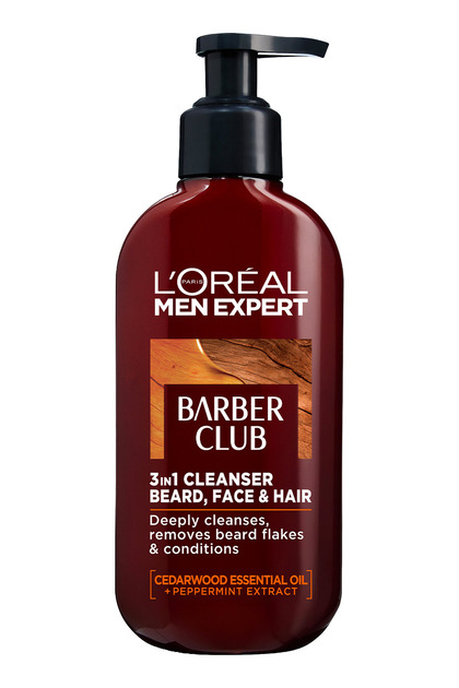 Gel de curatare 3-in-1 Men Expert Barber Club pentru barbati, barba, ten si par, contine ulei esential din lemn de cedru, 200 ml