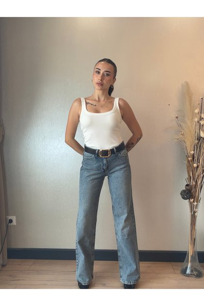 Kemerli Wide leg Jean Pantolon