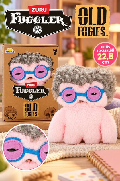 Fuggler Old Fogies Squidge Pink Gray Haired Plush Toy with Glasses - 22.5 cm