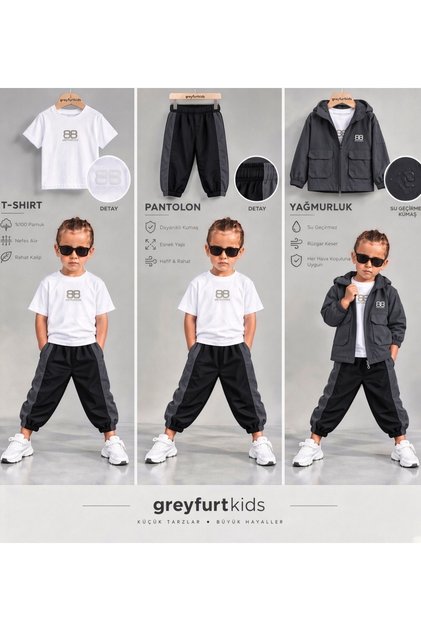 Hooded T-Shirt and Seasonal Coat Three-Piece Boys' Set