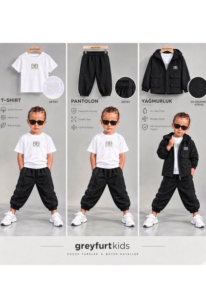 Hooded T-Shirt and Seasonal Coat Three-Piece Boys' Set