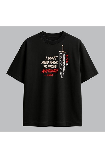Asta Black Clover Anime Written Embroidered T-Shirt Unisex 100% Cotton