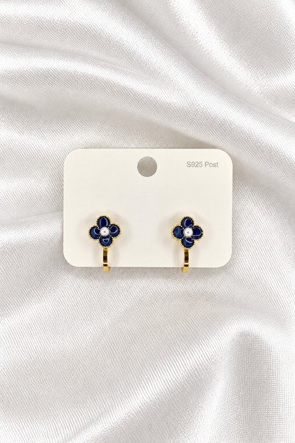 Steel Children's Earrings - Clip-On (Non-Pierced) - Flower Model with Pearls - for Non-Pierced Ears