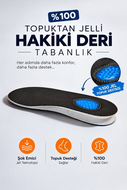 2 - % 100 Hakiki Deri Topuk Masajlı Tabanlık - Topuk Dikenine Uygun Jelli Hakiki Deri Taban