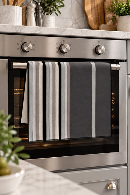Minimal Striped Anthracite Oven Cover – 35X50 Cm, Digital Printed Suede Fabric
