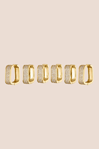 Gold Color Zircon Stone Square Shaped 6-Piece Hoop Earring Set