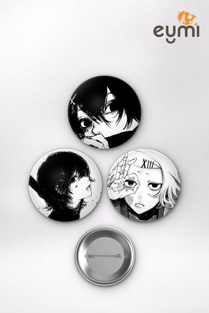 Tokyo Ghoul Animesi Juuzou Suzuya Manga Gothic Art Anime Rozet Seti Set 1 3’lü (58 mm)