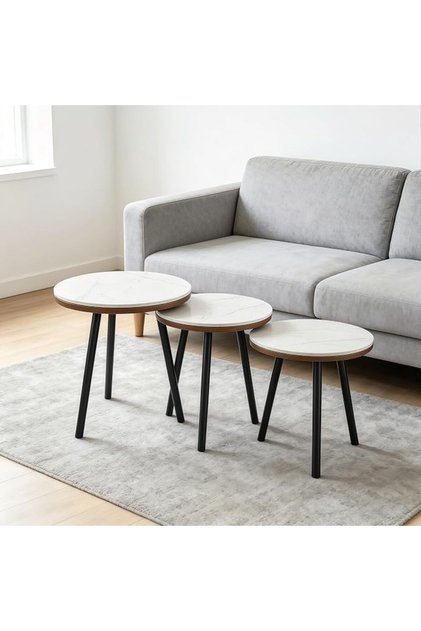3-Piece Nesting Coffee Table Set, Round Side Tables for Living Room