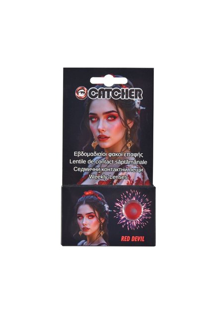 Lentile de Contact Colorate "Red Devil" - 1 pereche – Accesoriu Beauty Tematic pentru Machiaj de Halloween și Petreceri Costumate