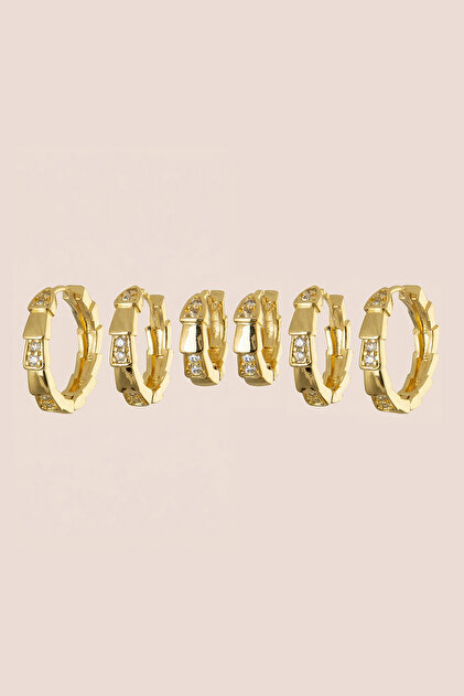 Gold Colored Zircon Stone Segmented 6-Piece Hoop Earring Set