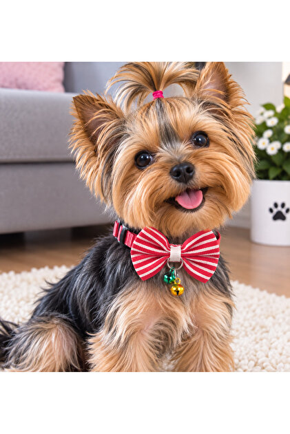 Striped Christmas Dog (Small Breed) and Cat Collar with Bow Tie
