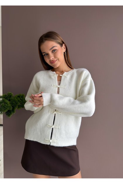 Cardigan din tricotaj cu aspect strălucitor și detaliu de legare AW26HI0043