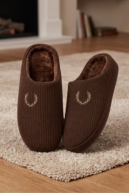 Men's Winter House Slippers, Ribbed, Furry Inside, Lightweight Gondola Model