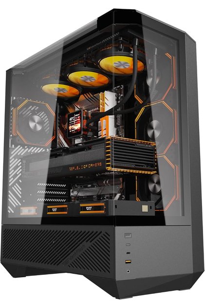 علبة كمبيوتر للألعاب DY460 ATX متوسطة الحجم، تدفق هواء عالي، تتضمن 4 مراوح ARGB PWM، زجاج مقوى بزاوية 330 درجة، حجرة منفصلة للمزود بالطاقة، تدعم RTX 4090 حتى 400 مم، وتدعم المبردات حتى 360 مم.
