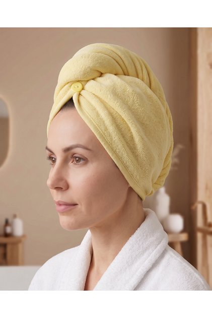 100 Cotton Towel Hair Cap | Highly Absorbent Soft Hair Drying Towel | Transparent Buttoned Hair Cap