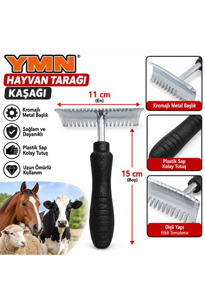 Hayvan Tarağı Kaşağı Tımar Aleti Plastik Saplı Kromajlı Boy :15 Cm En : 11 Cm 1 Adet