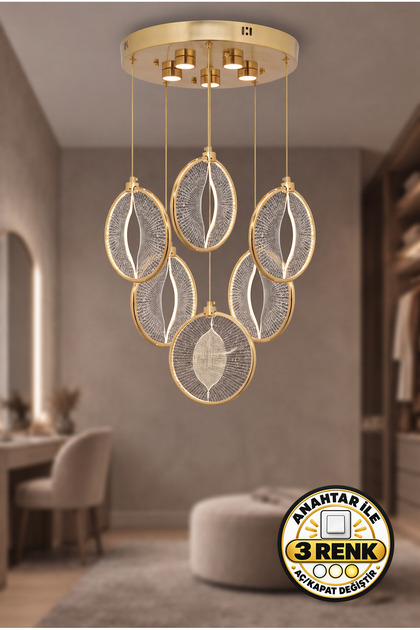 Modern Krom Kaplama 3 Renk Işık Özellikli Power Led Sarkıt Led Avize Hol Salon Avize SR-31-6LI