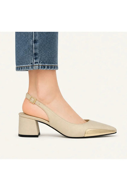 Pointed Toe Buckle Open Back Short Heel 5-cm Classic Rosewood Women's Shoes-New Model