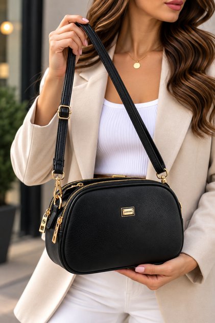 Women's Adjustable Cross Strap Shoulder Bag 3 Compartments Faux Leather Daily Bag