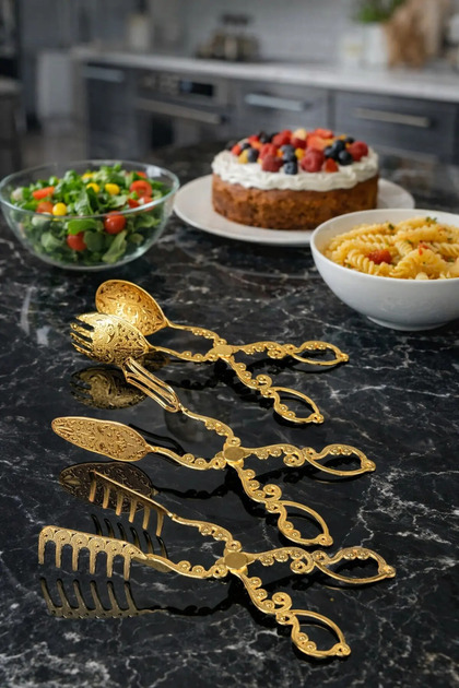 Luxury 3-Piece Tongs Set Serving and Presentation Set Salad Spoon Serving Pastry Tongs Pasta Fork