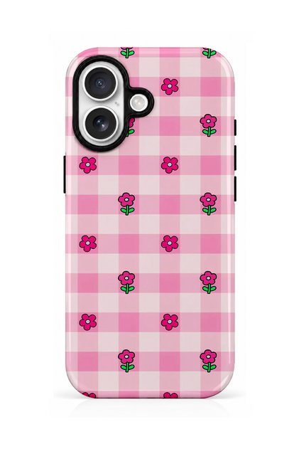 iPhone 17 Compatible - Pink Gingham, Double Layer Cover, Glossy Surface Protective Case
