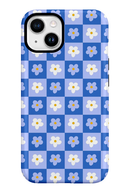 iPhone 15 Compatible - Blue Daisies, Double Layer Cover, Glossy Surface Protective Case