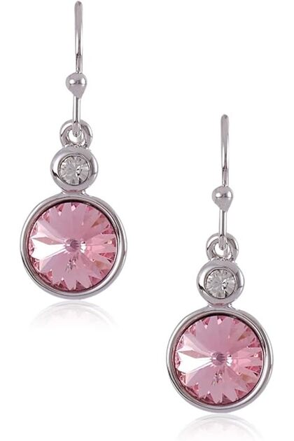 أقراط دانيال سواروفسكي إديشن النسائية الكريستالية DSE Twin Solitaire Hook F/W 19- لون وردي فاتح