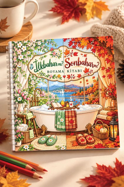 İlkbahar mı? Sonbahar mı? 21x21 cm Cozy Boyama Kitabı, Yetişkinler İçin Hobi Kitabı