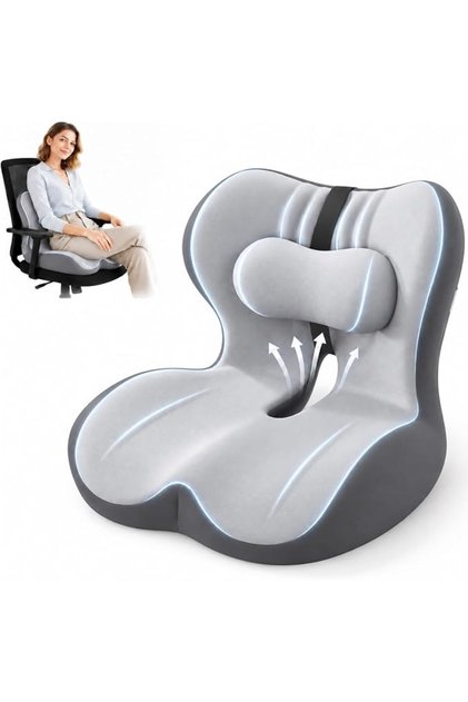 Memory Foam Seat Cushion with Lumbar Support, Ergonomic Non-Slip L-Shaped Chair Cushion,Breathable M