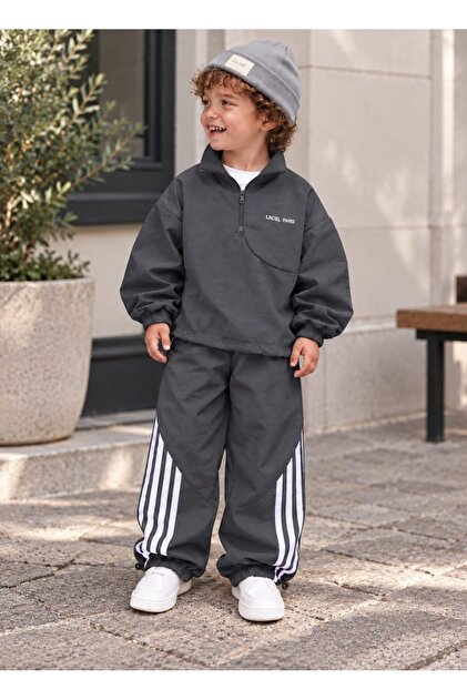 La'Ciel Paris Striped Parachute Fabric Anthracite Set-20135