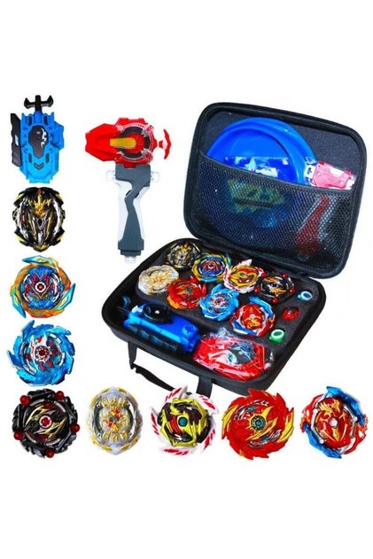 Gyro Metal Assembled Set of 8 Spinning Top with Launcher 2-Way, Bey Battling Top for Boys with Organizer Bag