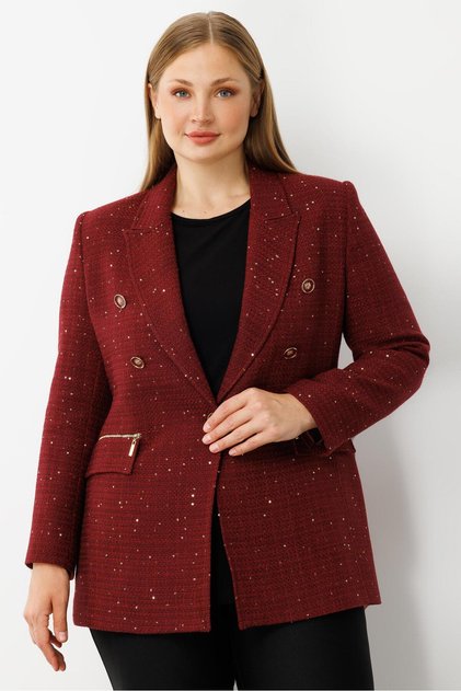 Modailgi Mono Yaka Pullu Tüvit Kumaş Ceket Bordo