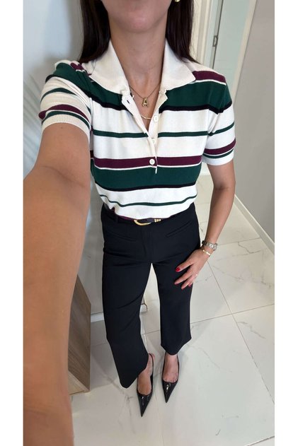 Nudes Ecru Green Striped Polo Neck Knitwear