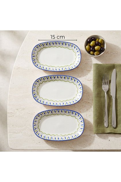 Zeytin 15 cm 3-Piece Porcelain Kayık Plate Set