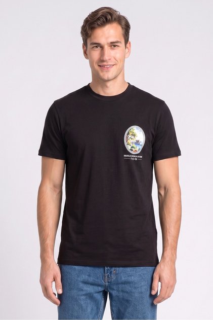 Men Crew Neck Short Sleeve Brand Logo T-Shirt, Black