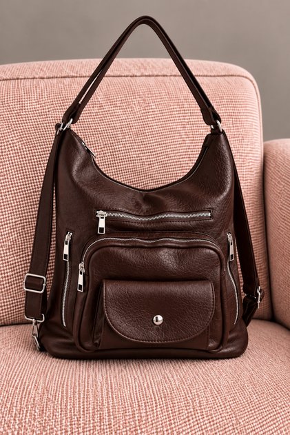 Women's Brown Multi-Compartment Soft Leather Adjustable Strap Flap Shoulder and Backpack Bag