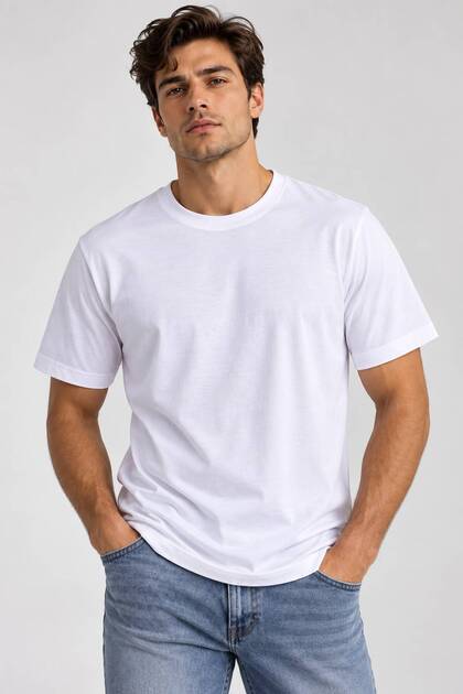 Men's Unisex Oversize Basic T-Shirt White Regular Fit Crew Neck