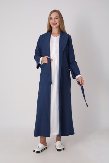 Maternity Nightgown and Robe Set – Winter Maternity Set, Thick Robe and Viscose Nightgown with 4 Buttons