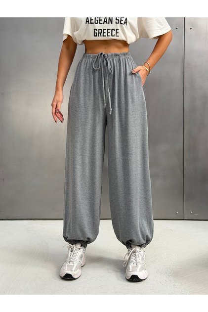 Women's Viscose Ribbed Waist Lace-Up Elastic Pockets Elastic Cuffs Casual Jogger Pants - Grimelanj