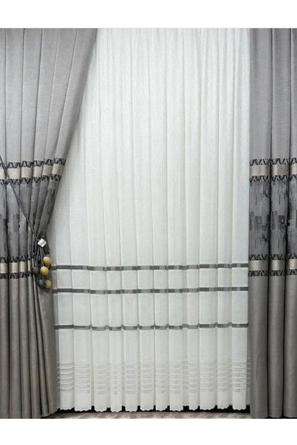 Anti-Wrinkle Tulle Curtain with Tape | Silver | 1X3 Dense Pleat | Does Not Want Ironing. | Modern Living Room Curtain