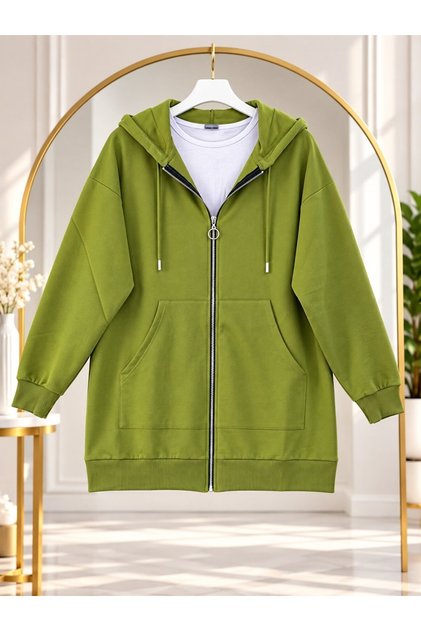 Women's Hooded Zipper Sweatshirt Green