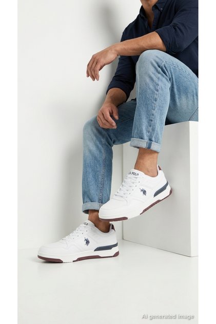 Men's White Sneaker Lace-Up Casual Sports Shoes Logo Detailed Thick Soled 6F Jades 6Pr