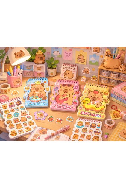 Capybara Kapibara Etiket Not Defteri 8 Sayfa Sticker 30 Sayfa Notluk 150 Adet Sticker Hediyelik Eşya Charm 3 Parça