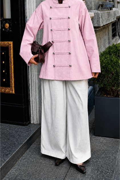 Chinese Collar Buttoned Long Sleeve Tunic - 46060 - Pink